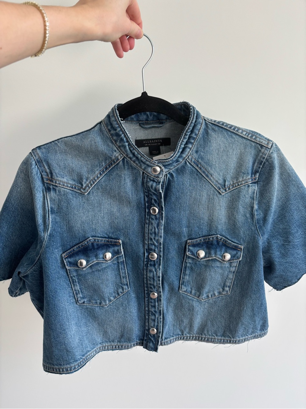 All Saints Light Blue Cropped Denim Jacket/ top